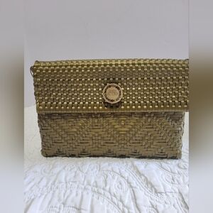 Maria Victoria Plastic Golden Woven Clutch Purse Bag